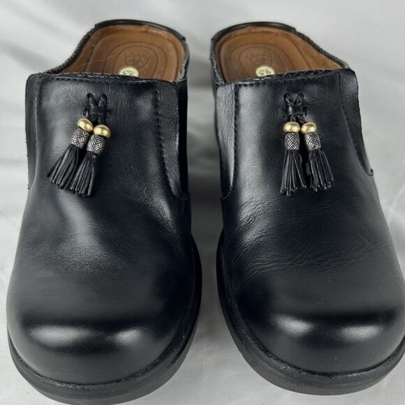 Ariat Mendocino Black Leather Tassel Mules Clogs Shoes Sz 9.5 Slip On Western - Picture 1 of 7